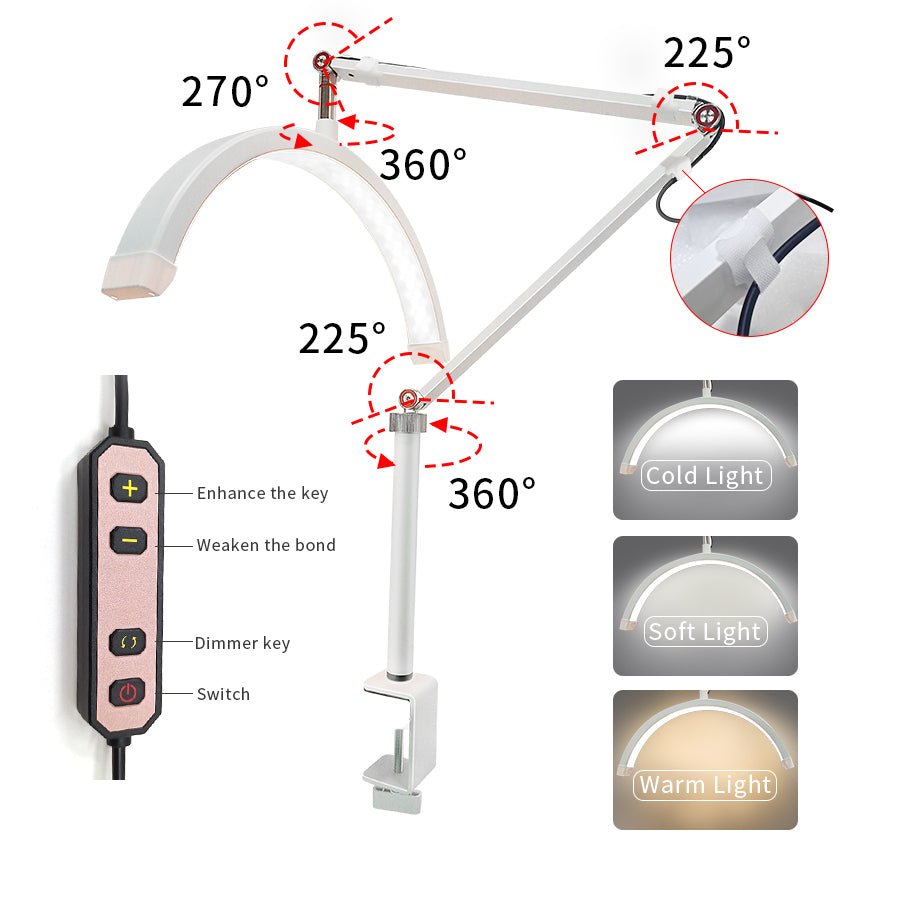 HD-M3X 16-inch Clip-on Half Moon Desk Lamp for Eyelash Extensions / Tattoo / Nail Art HD-M3X 16-inch Clip-on Half Moon Desk Lamp for Eyelash Extensions / Tattoo / Nail Art